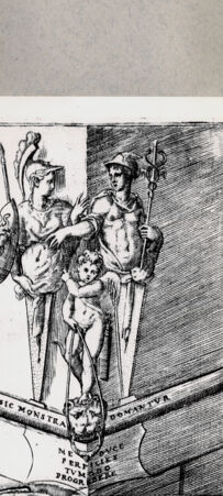 Rückseite von  [http://creativecommons.org/publicdomain/mark/1.0/] Athene, Merkur und Cupido als Architekturelemente - , bh094647. Foto.