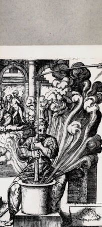 Rückseite von  [http://creativecommons.org/publicdomain/mark/1.0/] Mann arbeitet mit Schießpulver - , bh094658. Foto.