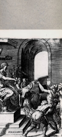 Rückseite von  [http://creativecommons.org/publicdomain/mark/1.0/] Perillus wird von Phalaris zum Tode verurteilt - , bh094660. Foto.