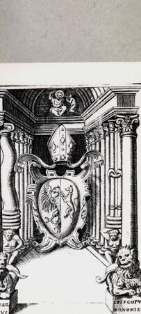 Rückseite von  [http://creativecommons.org/publicdomain/mark/1.0/] Wappen Alessandro Campeggis, Bischof von Bologna - , bh094666. Foto.