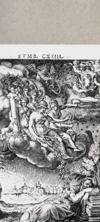 Rückseite von  [http://creativecommons.org/publicdomain/mark/1.0/] Diana und die Tugenden über einem schlafenden Mann - , bh094668. Foto.