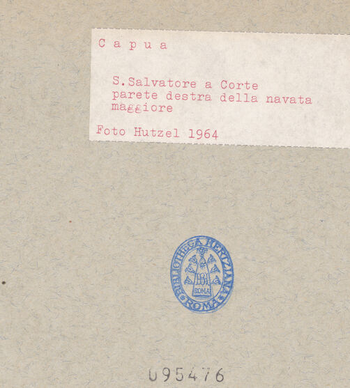 Rückseite von Hutzel, Max [https://www.deutsche-digitale-bibliothek.de/content/lizenzen/rv-ez/] San Salvatore Maggiore a Corte - Rechte Arkade und Obergaden, bh095476_recto. Foto: Hutzel, Max.