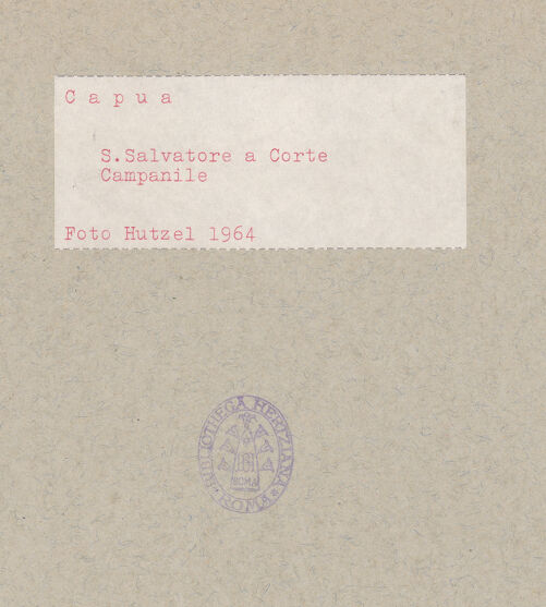 Rückseite von Hutzel, Max [https://www.deutsche-digitale-bibliothek.de/content/lizenzen/rv-ez/] San Salvatore Maggiore a Corte - Fassade und Campanile (Detail), bh095487_recto. Foto: Hutzel, Max.