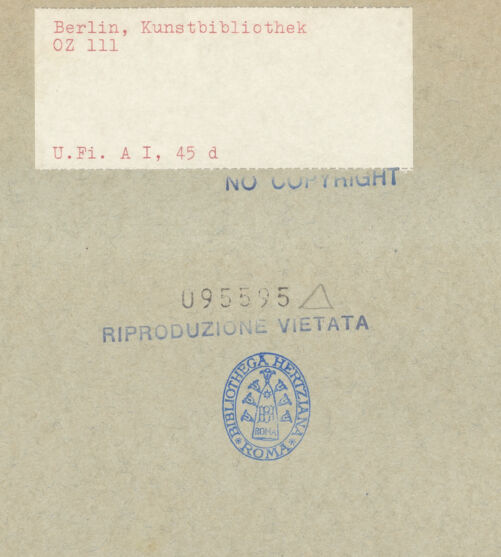 Rückseite von Bibliotheca Hertziana [https://www.deutsche-digitale-bibliothek.de/content/lizenzen/rv-ez/] Mantegna SkizzenbuchKandelaber - , bh095595_recto. Foto.