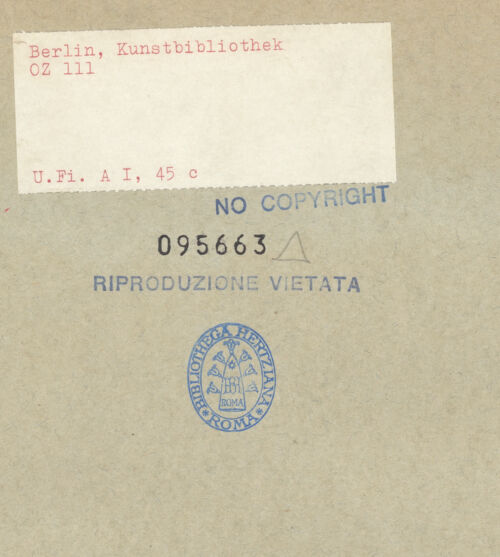 Rückseite von Bibliotheca Hertziana [https://www.deutsche-digitale-bibliothek.de/content/lizenzen/rv-ez/] Mantegna SkizzenbuchFiguren- und Pflanzenornamente - , bh095663_recto. Foto.