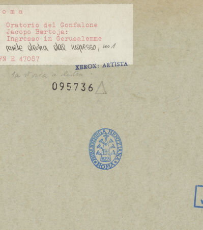 Rückseite von ICCD [https://www.deutsche-digitale-bibliothek.de/content/lizenzen/rv-ez/] Freskenzyklus zur Passion ChristiEinzug Christi in Jerusalem - gesamt, bh095736_recto. Foto.