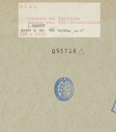 Rückseite von ICCD [https://www.deutsche-digitale-bibliothek.de/content/lizenzen/rv-ez/] Freskenzyklus zur Passion ChristiKreuzigung Christi - , bh095738_recto. Foto.