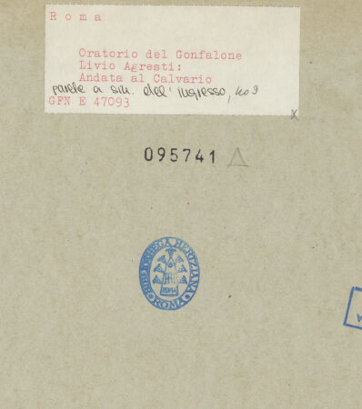 Rückseite von ICCD [https://www.deutsche-digitale-bibliothek.de/content/lizenzen/rv-ez/] Freskenzyklus zur Passion ChristiKreuztragung Christi - , bh095741_recto. Foto.