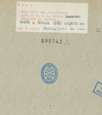 Rückseite von ICCD [https://www.deutsche-digitale-bibliothek.de/content/lizenzen/rv-ez/] Freskenzyklus zur Passion ChristiGefangennahme Christi - , bh095742_recto. Foto.