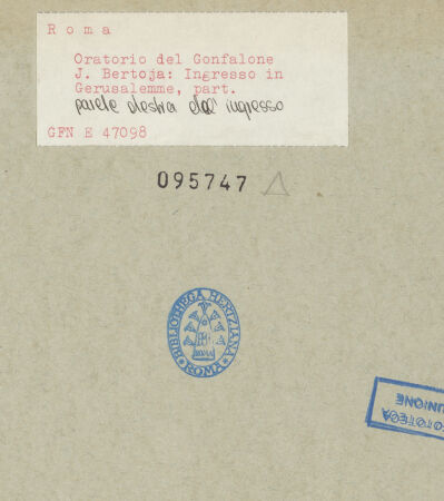 Rückseite von ICCD [https://www.deutsche-digitale-bibliothek.de/content/lizenzen/rv-ez/] Freskenzyklus zur Passion ChristiEinzug Christi in Jerusalem - Detail, bh095747_recto. Foto.