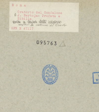 Rückseite von ICCD [https://www.deutsche-digitale-bibliothek.de/content/lizenzen/rv-ez/] Freskenzyklus zur Passion ChristiProphet und Sibylle - gesamt, bh095763_recto. Foto.