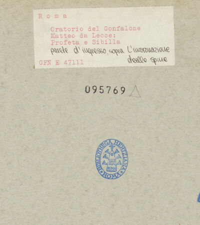 Rückseite von ICCD [https://www.deutsche-digitale-bibliothek.de/content/lizenzen/rv-ez/] Freskenzyklus zur Passion ChristiEin Prophet und eine Sibylle - gesamt, bh095769_recto. Foto.