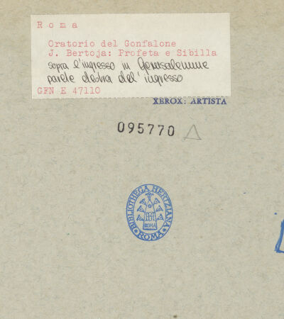 Rückseite von ICCD [https://www.deutsche-digitale-bibliothek.de/content/lizenzen/rv-ez/] Freskenzyklus zur Passion ChristiZacharias und die eritreische Sibylle - , bh095770_recto. Foto.