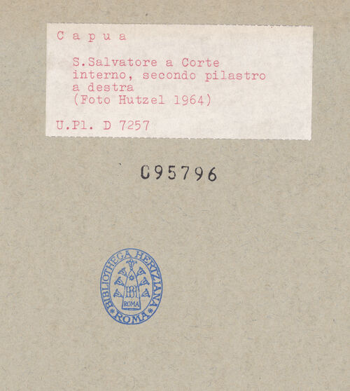 Rückseite von Bibliotheca Hertziana [https://www.deutsche-digitale-bibliothek.de/content/lizenzen/rv-fz/] San Salvatore Maggiore a Corte - Rechte Arkade, zweiter Pfeiler, bh095796_recto. Foto: Hutzel, Max.