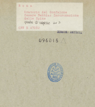 Rückseite von ICCD [https://www.deutsche-digitale-bibliothek.de/content/lizenzen/rv-ez/] Freskenzyklus zur Passion ChristiDornenkrönung Christi - , bh096015_recto. Foto.