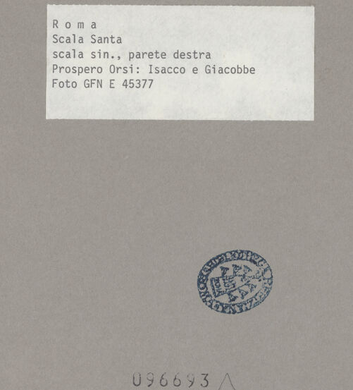 Rückseite von ICCD (GFN) [https://www.deutsche-digitale-bibliothek.de/content/lizenzen/rv-ez/] Szenen aus dem Alten TestamentIsaak segnet Jakob - Gesamtansicht, bh096693_recto. Foto.