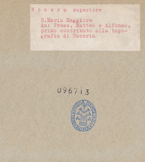 Rückseite von unbekannt [https://www.deutsche-digitale-bibliothek.de/content/lizenzen/rv-ez/] Primo contributo alla topografia di Nuceria AlfaternaStadtplan der römische/früchristliche Nocera - Gesamtansicht, bh096713_recto. Foto.