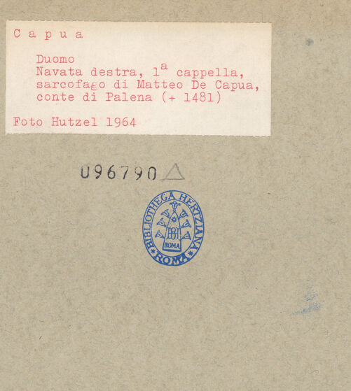 Rückseite von Hutzel, Max [https://www.deutsche-digitale-bibliothek.de/content/lizenzen/rv-ez/] Grabmal des Matteo de Capua, Graf der Palena  (gest. 1481) - Frontalansicht, bh096790_recto. Foto: Hutzel, Max.