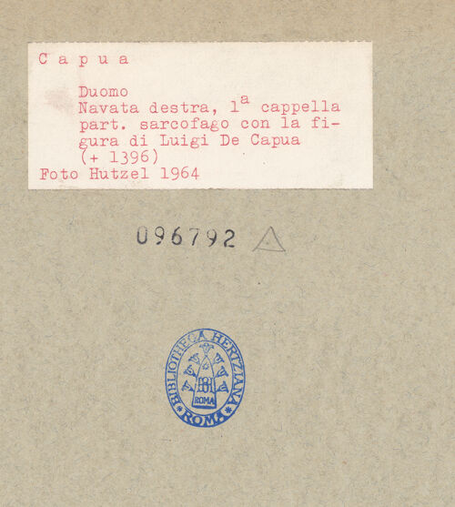 Rückseite von Hutzel, Max [https://www.deutsche-digitale-bibliothek.de/content/lizenzen/rv-ez/] Grabmal des Luigi de Capua (gest. 1396) - Seitenansicht, bh096792_recto. Foto: Hutzel, Max.