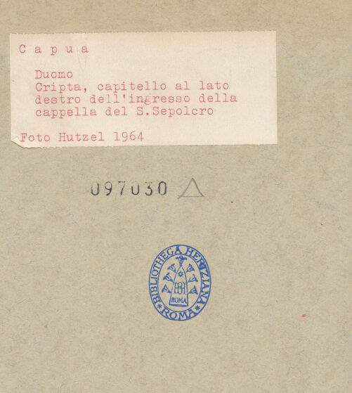 Rückseite von Hutzel, Max [https://www.deutsche-digitale-bibliothek.de/content/lizenzen/rv-ez/] Kapitell mit Löwen - , bh097030_recto. Foto.