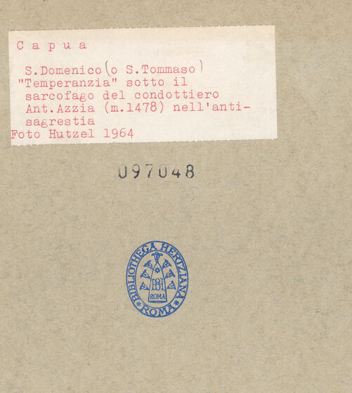 Rückseite von Hutzel, Max [https://www.deutsche-digitale-bibliothek.de/content/lizenzen/rv-ez/] Grabmal des Antonio de Azzia (de Accia,  gest. 1478) - Temperantia, bh097048_recto. Foto: Hutzel, Max.