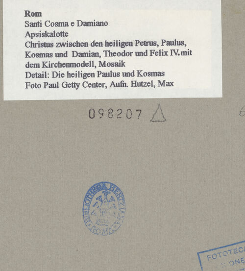 Rückseite von Paul Getty Center [https://www.deutsche-digitale-bibliothek.de/content/lizenzen/rv-fz/] Christus Pantokrator zwischen den Heiligen Petrus, Paulus, Kosmas und Damian, Theodor und Felix - Die Heiligen Paulus und Kosmas, bh098207_recto. Foto: Hutzel, Max.