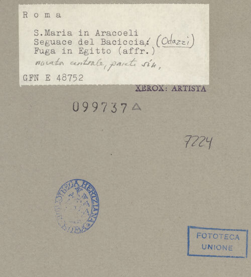 Rückseite von ICCD [https://www.deutsche-digitale-bibliothek.de/content/lizenzen/rv-ez/] Zyklus von Szenen aus dem Marienlebenlinke Wand: Flucht nach Ägypten - , bh099737_recto. Foto.