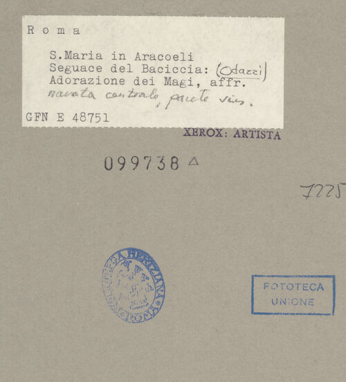 Rückseite von ICCD [https://www.deutsche-digitale-bibliothek.de/content/lizenzen/rv-ez/] Zyklus von Szenen aus dem Marienlebenlinke Wand: Anbetung der Könige - , bh099738_recto. Foto.