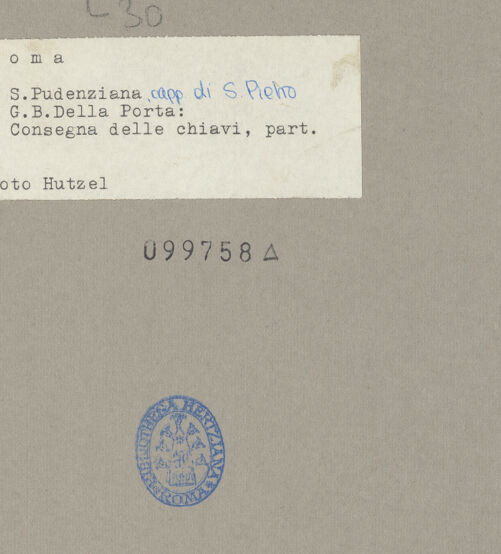 Rückseite von Hutzel, Max [https://www.deutsche-digitale-bibliothek.de/content/lizenzen/rv-ez/] Die Schlüsselübergabe - Petrus, Detail: Oberkörper, bh099758_recto. Foto.