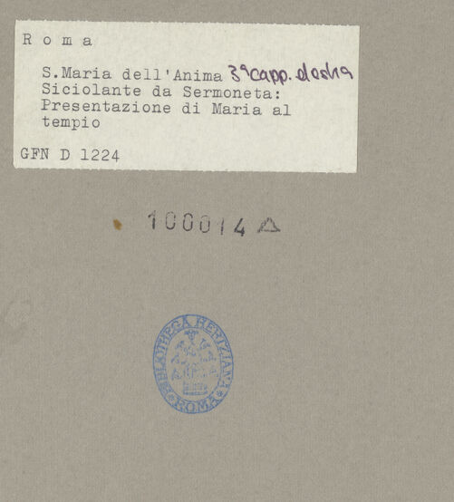 Rückseite von ICCD [https://www.deutsche-digitale-bibliothek.de/content/lizenzen/rv-ez/] MarienzyklusTempelgang Mariens - , bh100014_recto. Foto.