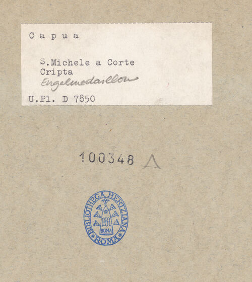 Rückseite von Bibliotheca Hertziana [https://www.deutsche-digitale-bibliothek.de/content/lizenzen/rv-fz/] Erzengel Michael - Seitenansicht, bh100348_recto. Foto.