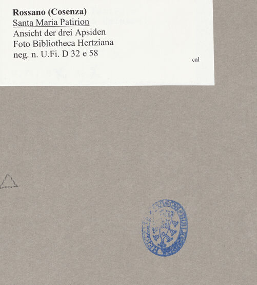 Rückseite von Bibliotheca Hertziana [https://www.deutsche-digitale-bibliothek.de/content/lizenzen/rv-fz/] Santa Maria del PatireRückfassade mit Apsiden - Ansicht der drei Apsiden, von Osten, bh100451_recto. Foto.