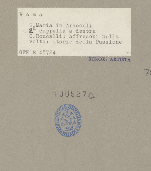 Rückseite von ICCD [https://www.deutsche-digitale-bibliothek.de/content/lizenzen/rv-ez/] Santa Maria in AracoeliCappella della Pietà - Kuppel, bh100527_recto. Foto.