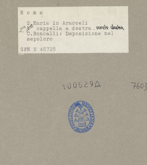 Rückseite von ICCD [https://www.deutsche-digitale-bibliothek.de/content/lizenzen/rv-ez/] Passionszykluszweiter Bogenunterzug: Die vier Kirchenväter und Engel - , bh100529_recto. Foto.