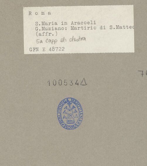 Rückseite von ICCD [https://www.deutsche-digitale-bibliothek.de/content/lizenzen/rv-ez/] Das Martyrium des heiligen Matthäus - , bh100534_recto. Foto.