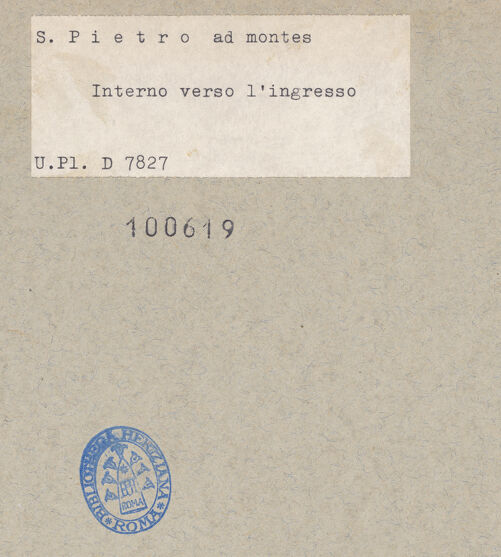 Rückseite von Bibliotheca Hertziana [https://www.deutsche-digitale-bibliothek.de/content/lizenzen/rv-fz/] San Pietro ad Montes - Blick in Richtung Innenfassade, bh100619_recto. Foto.