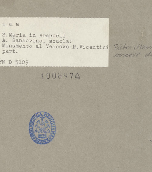 Rückseite von ICCD [https://www.deutsche-digitale-bibliothek.de/content/lizenzen/rv-ez/] Grabmal des Pietro da Vicenza Bischof von Cesena - Detail: Zierfeld, bh100897_recto. Foto.