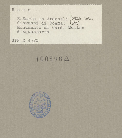 Rückseite von ICCD [https://www.deutsche-digitale-bibliothek.de/content/lizenzen/rv-ez/] Grabmonument von Kardinal Matteo Aquasparta - Gesamtansicht, von links, bh100898_recto. Foto.