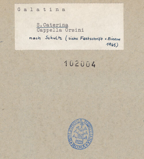 Rückseite von unbekannt [https://www.deutsche-digitale-bibliothek.de/content/lizenzen/rv-fz/] Santa Caterina d'Alessandria - Aufriss der Orsinikapelle, bh102004_recto. Foto.