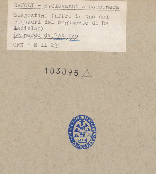 Rückseite von ICCD [https://www.deutsche-digitale-bibliothek.de/content/lizenzen/rv-ez/] Augustinus und Johannes der Täufer (Grabmal des Königs Ladislaus)Augustinus - Gesamtansicht, bh103095_recto. Foto.