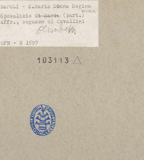 Rückseite von ICCD [https://www.deutsche-digitale-bibliothek.de/content/lizenzen/rv-ez/] Szenen aus dem Leben der heiligen Elisabeth von ThüringenHochzeit und Jugend - Hochzeit der heiligen Elisabeth, Detail, Ludwig IV und Elisabeth, bh103113_recto. Foto.