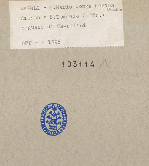 Rückseite von ICCD [https://www.deutsche-digitale-bibliothek.de/content/lizenzen/rv-ez/] Passion Christi und Erscheinungen nach der AuferstehungDer ungläubige Thomas - Detail, Thomas und Christus, bh103114_recto. Foto.