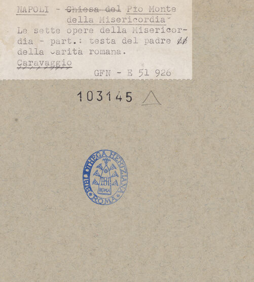 Rückseite von ICCD [https://www.deutsche-digitale-bibliothek.de/content/lizenzen/rv-ez/] Die sieben Werke der Barmherzigkeit - Detail: Caritas romana (Cimon), bh103145_recto. Foto.