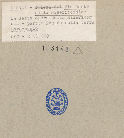 Rückseite von ICCD [https://www.deutsche-digitale-bibliothek.de/content/lizenzen/rv-ez/] Die sieben Werke der Barmherzigkeit - Detail: Nackte bekleiden, bh103148_recto. Foto.