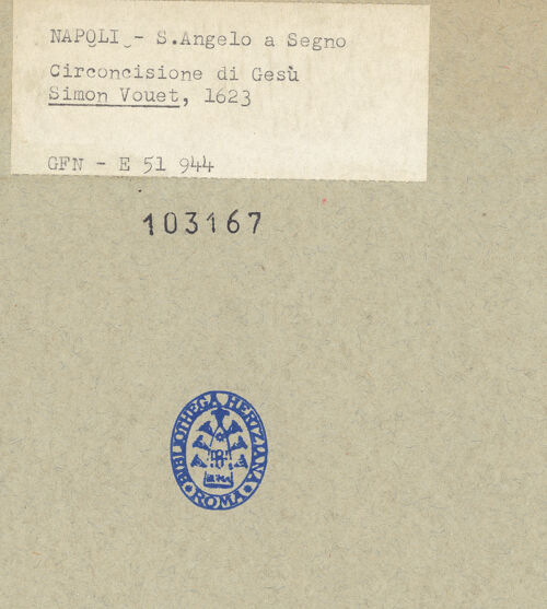 Rückseite von ICCD [https://www.deutsche-digitale-bibliothek.de/content/lizenzen/rv-ez/] Die Darbringung des Christuskindes im Tempel - Gesamtansicht, bh103167_recto. Foto.