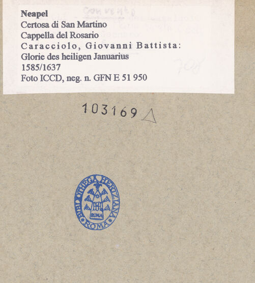 Rückseite von ICCD [https://www.deutsche-digitale-bibliothek.de/content/lizenzen/rv-ez/] Der heilige Januarius - Gesamtansicht, bh103169_recto. Foto.