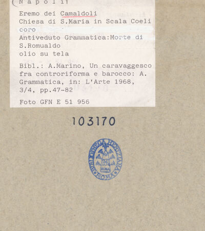 Rückseite von ICCD [https://www.deutsche-digitale-bibliothek.de/content/lizenzen/rv-fz/] Tod des heiligen Romuald von Camaldoli - Gesamtansicht, bh103170_recto. Foto.