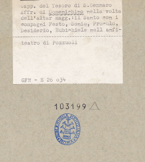 Rückseite von ICCD [https://www.deutsche-digitale-bibliothek.de/content/lizenzen/rv-ez/] Szenen aus dem Leben des Heiligen JanuariusJanuarius und seine Gefährten im Amphitheater von Pozzuoli - Gesamtansicht (vor der Restaurierung), bh103199_recto. Foto.