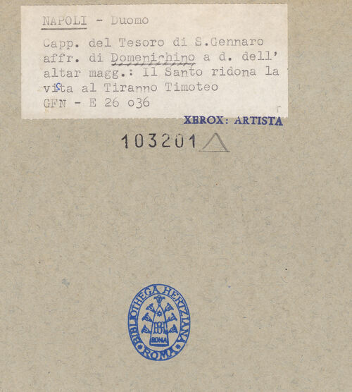 Rückseite von ICCD [https://www.deutsche-digitale-bibliothek.de/content/lizenzen/rv-ez/] Szenen aus dem Leben des Heiligen JanuariusJanuarius heilt Timotheus - Gesamtansicht (vor der Restaurierung), bh103201_recto. Foto.