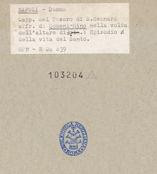 Rückseite von ICCD [https://www.deutsche-digitale-bibliothek.de/content/lizenzen/rv-ez/] Szenen aus dem Leben des Heiligen JanuariusJanuarius verweigert die Anbetung heidnischer Standbilder - Gesamtansicht (vor der Restaurierung), bh103204_recto. Foto.